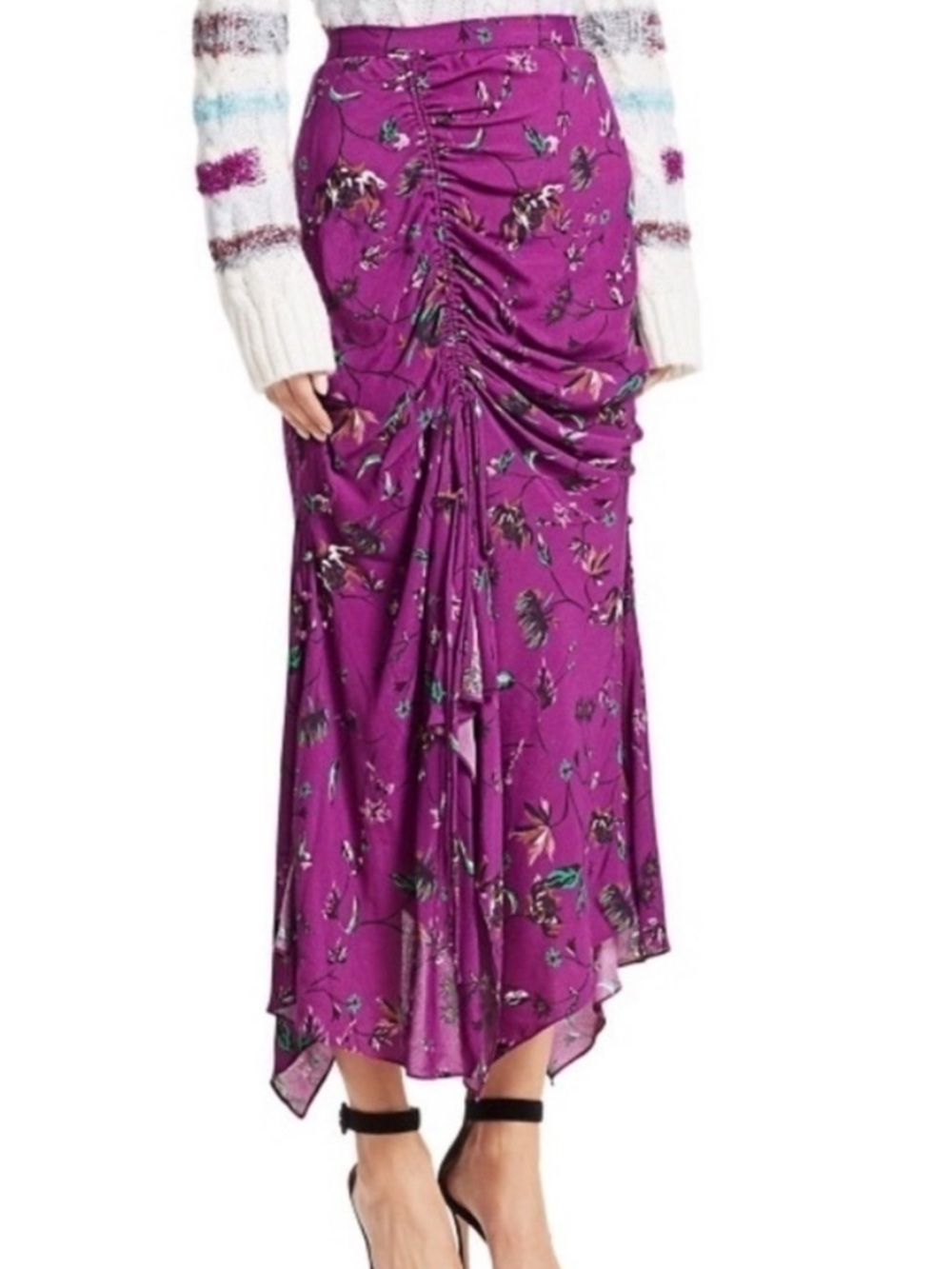 Tanya Taylor Aurelia Kimono Floral Silk Ruched Asymmetrical Skirt 8